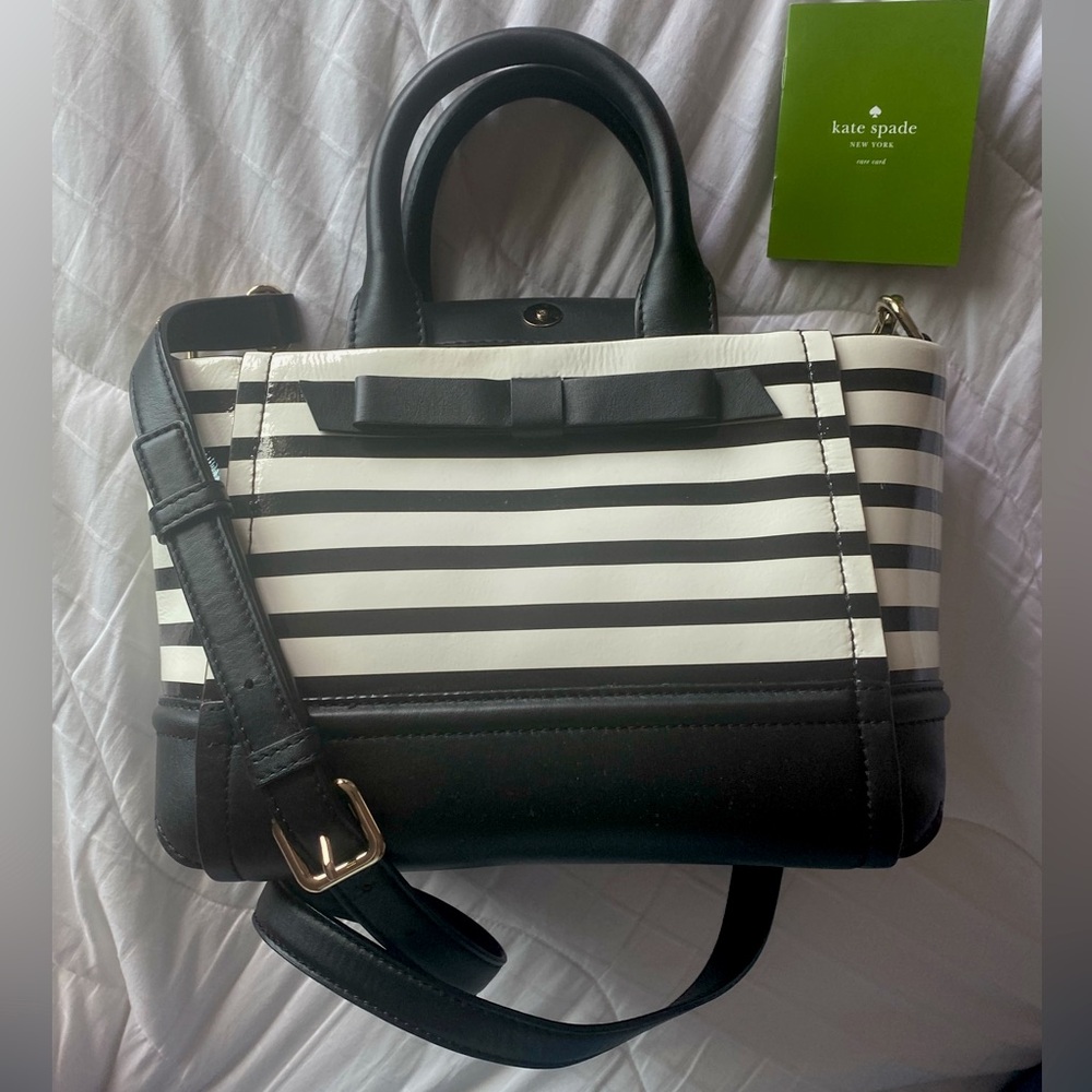 Kate Spade Black and White Satchel with Nautical Stripes